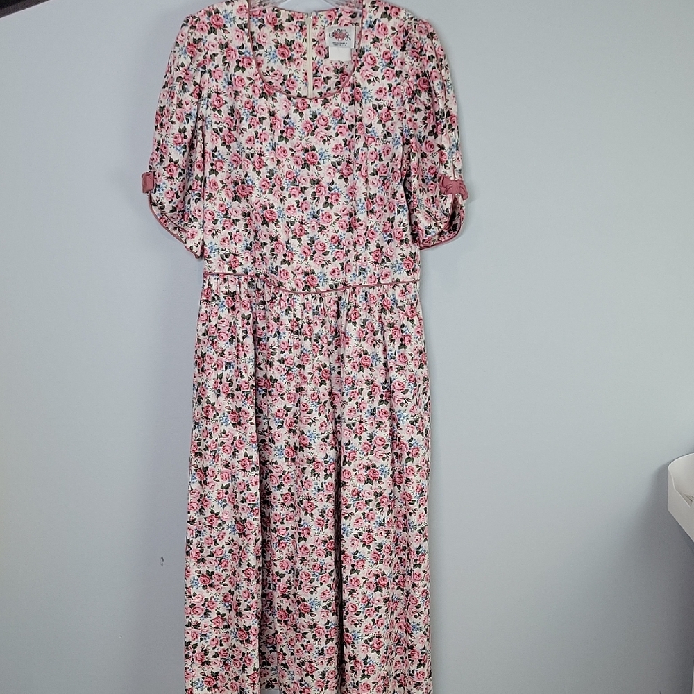 Vintage LANZ pink floral Bridgerton Prairie Maxi Midi dress size Large